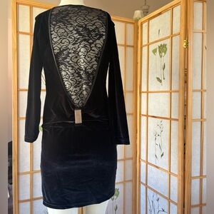 Black Velvet Backless Dress with Lace Detail